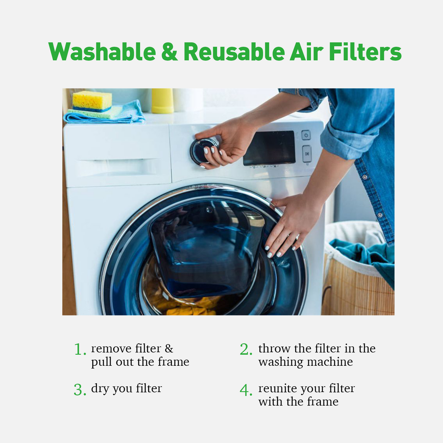 REair 20x20x1 Air filter Pro Kit, Washable and Reusable Air Filter 20x20x1 for AC HVAC Furnace, MERV 8 Air Filters Machine Washable & Dryer Friendly, AC Furnace Air Filter(2 Filters + 1 Frame)